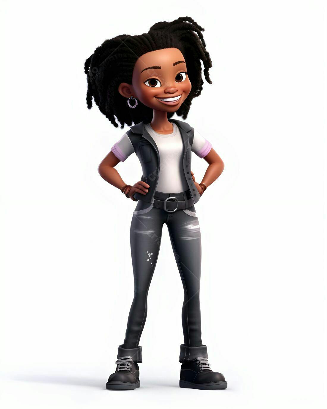 Menina negra animada vestindo roupa estiloso
