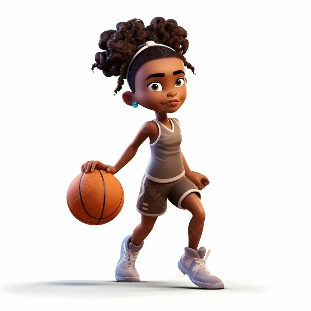  imagem de desenho animado em 3D de uma garota negra jogando basquete