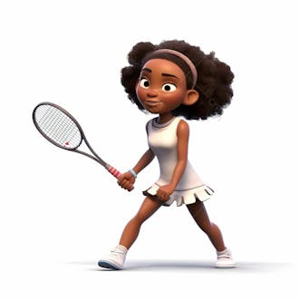 Imagem de desenho animado em 3d de uma garota negra jogando tênis