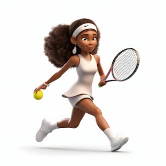 Imagem de desenho animado em 3d de uma garota negra jogando tênis