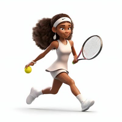  imagem de desenho animado em 3D de uma garota negra jogando tênis