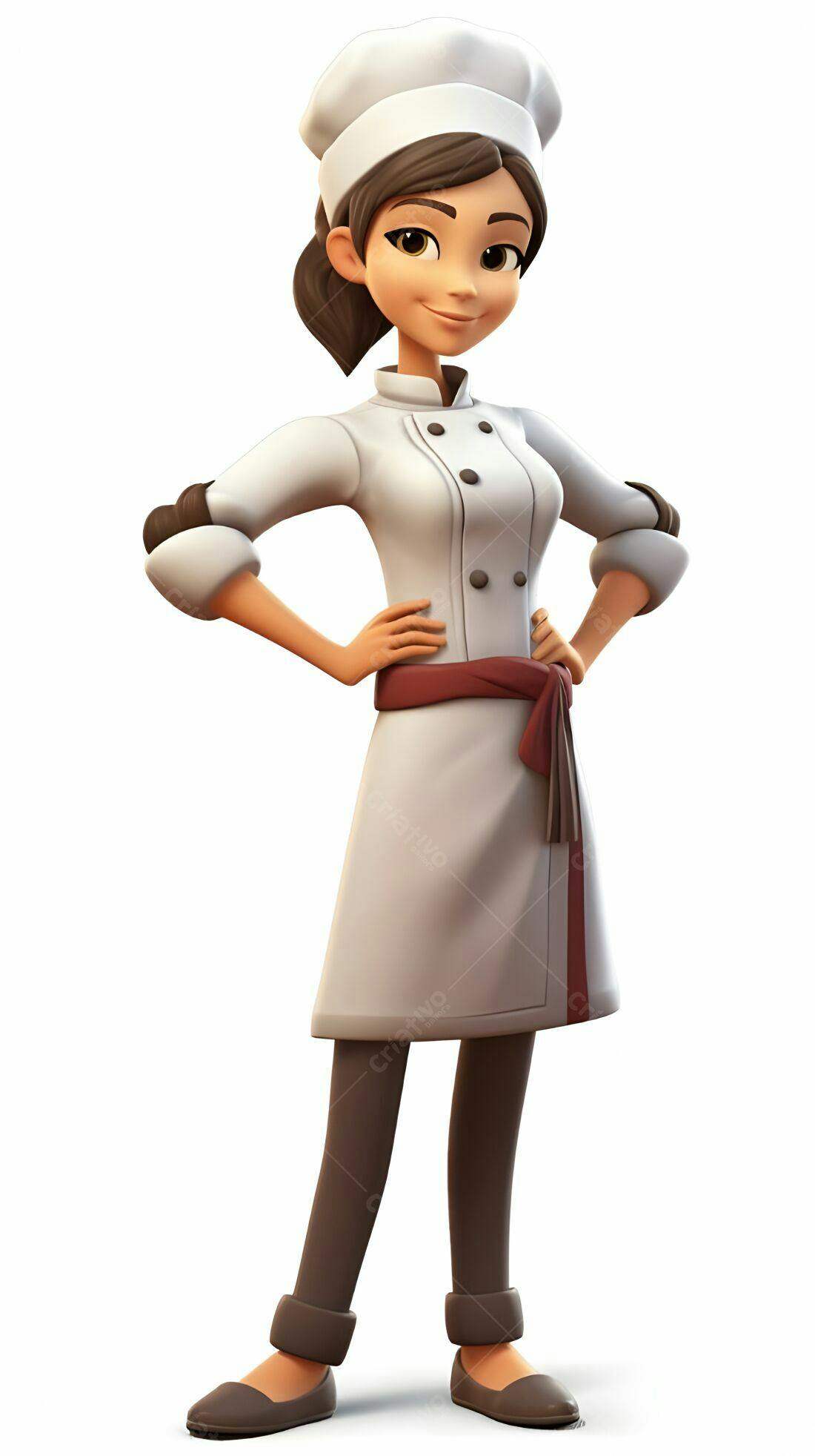 Chef feminina animada uniforme branco