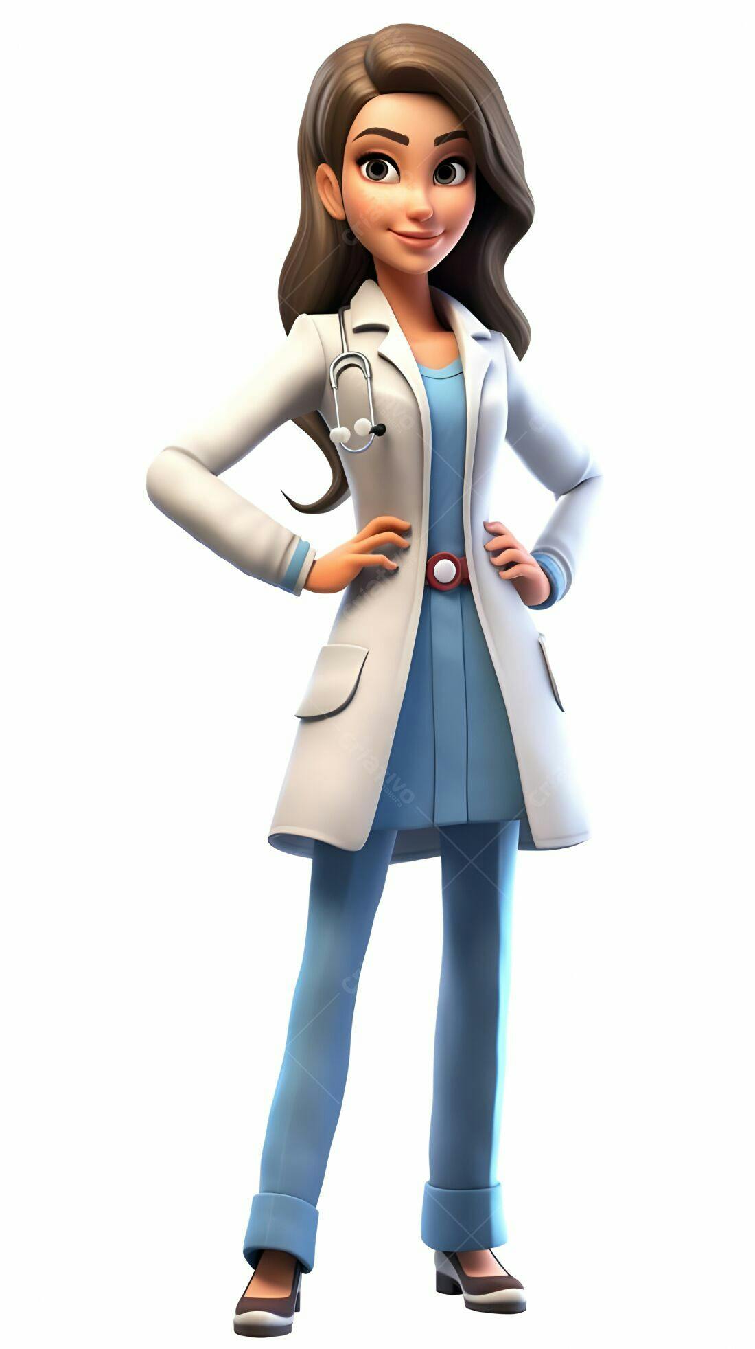 Médica sorridente uniforme azul e branco