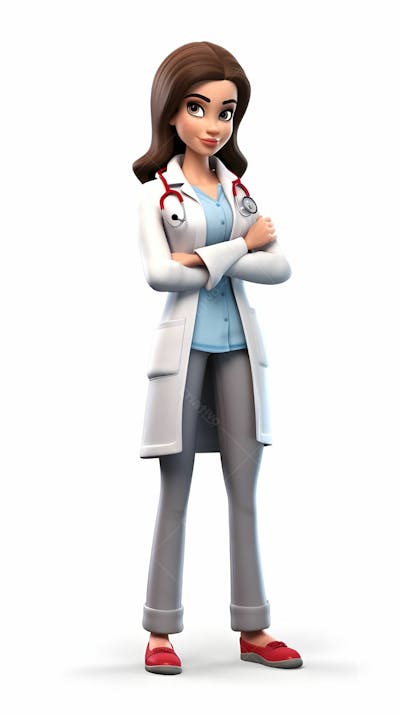 Personagem de desenho animado 3D animado de uma médica de bom humor
