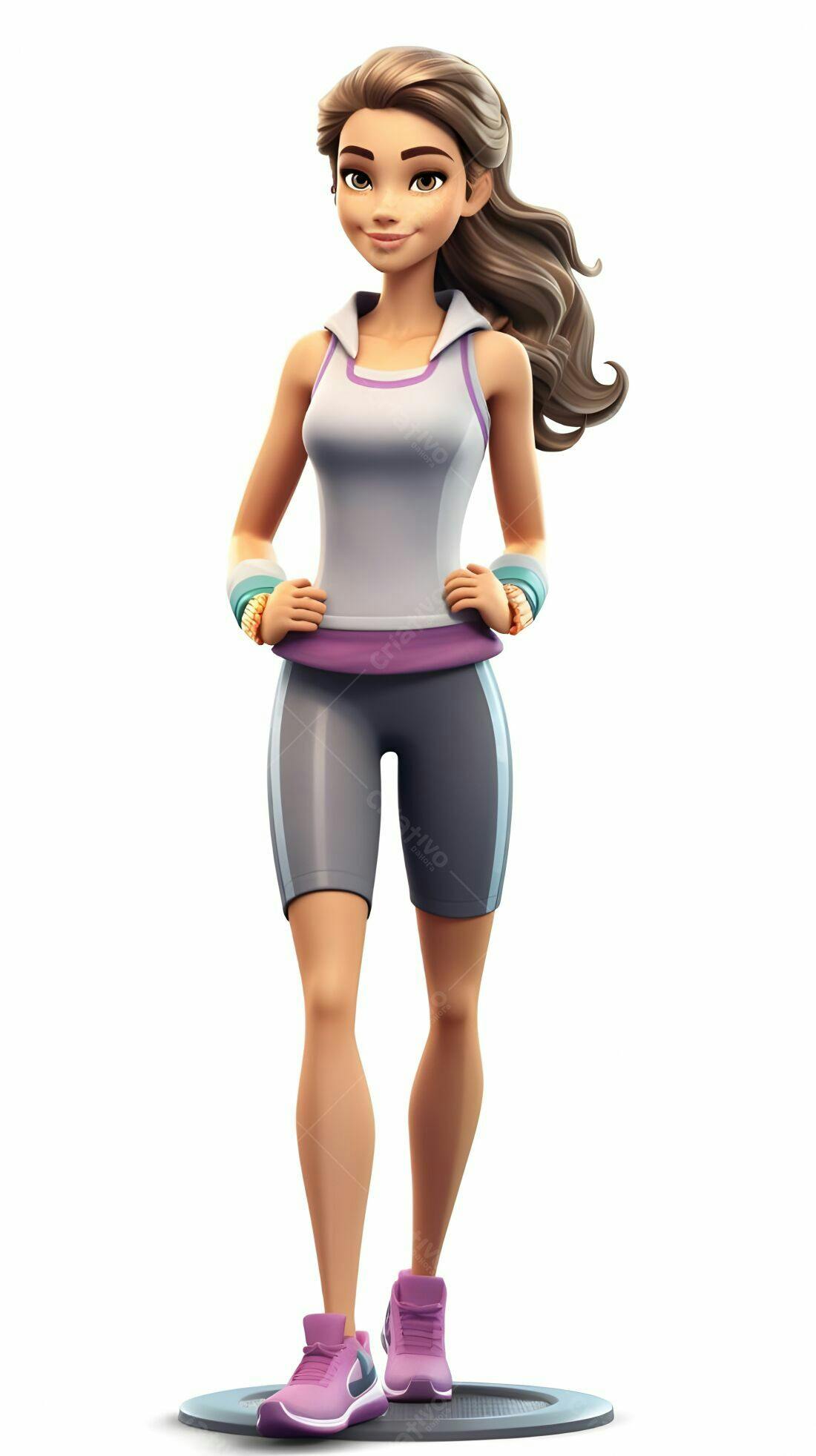 Mulher atleta em roupa esportiva cinza e rosa