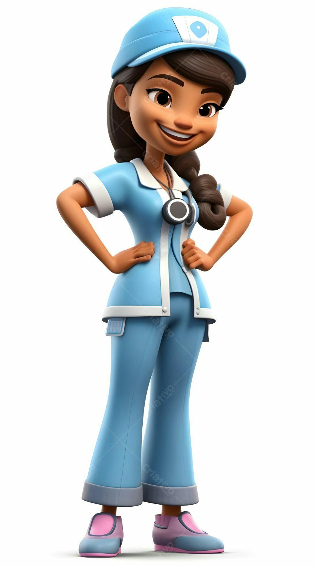 Personagem feminina desenho animado uniforme azul