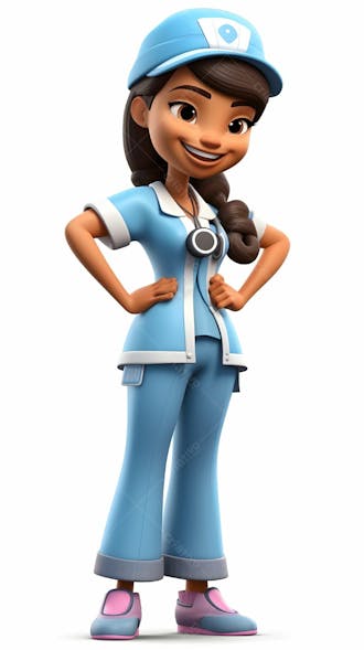 Personagem de desenho animado 3d de enfermeira de uniforme