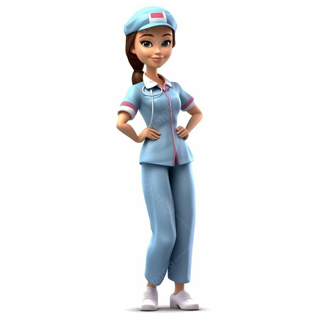 Enfermeira animada em uniforme azul claro