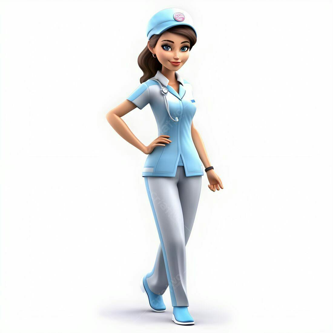 Enfermeira 3D sorrindo uniforme azul claro