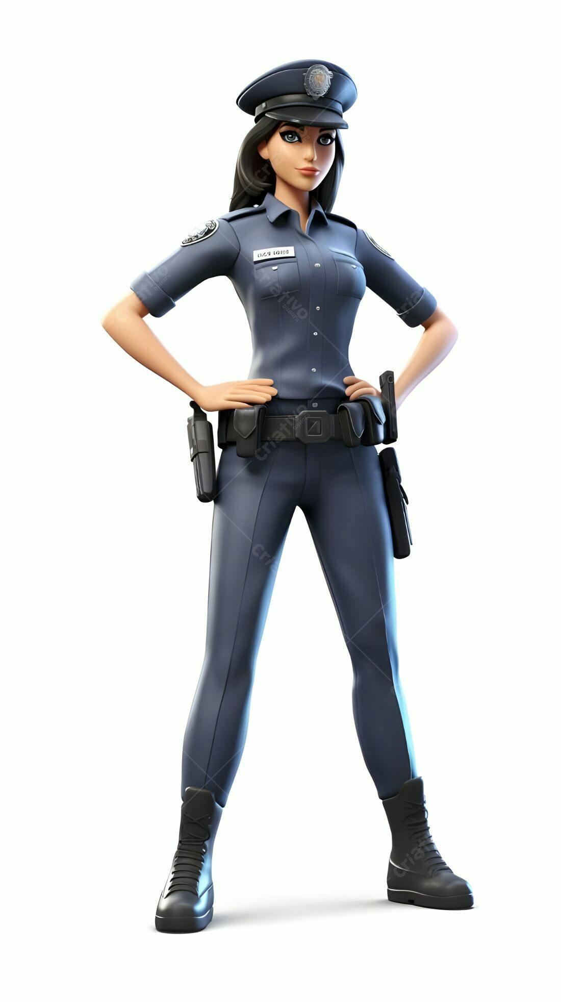 Policial feminina desenho animado uniforme azul