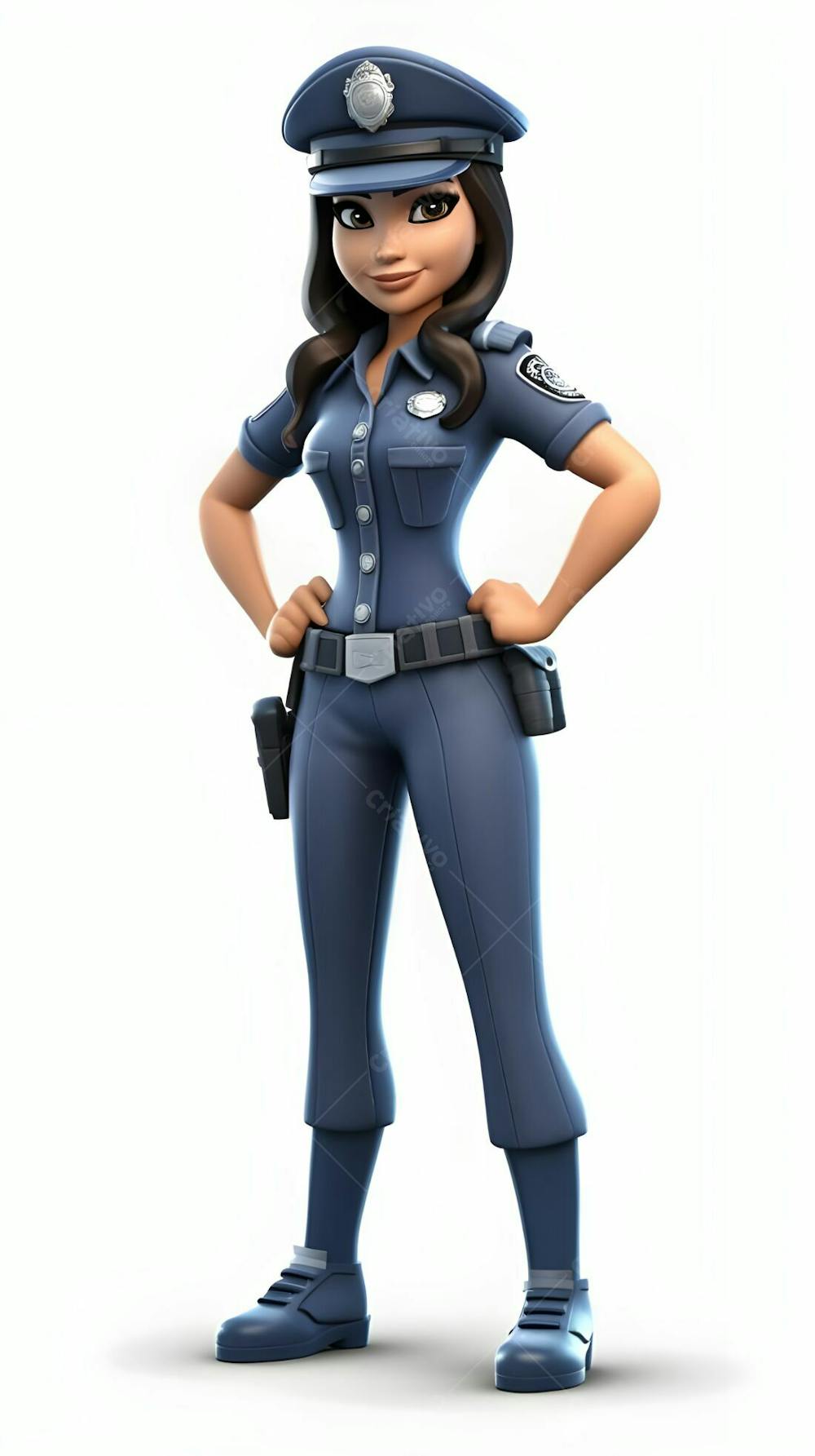  Personagem de desenho animado 3D de policial feminina de uniforme