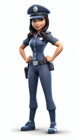 Personagem de desenho animado 3d de policial feminina de uniforme