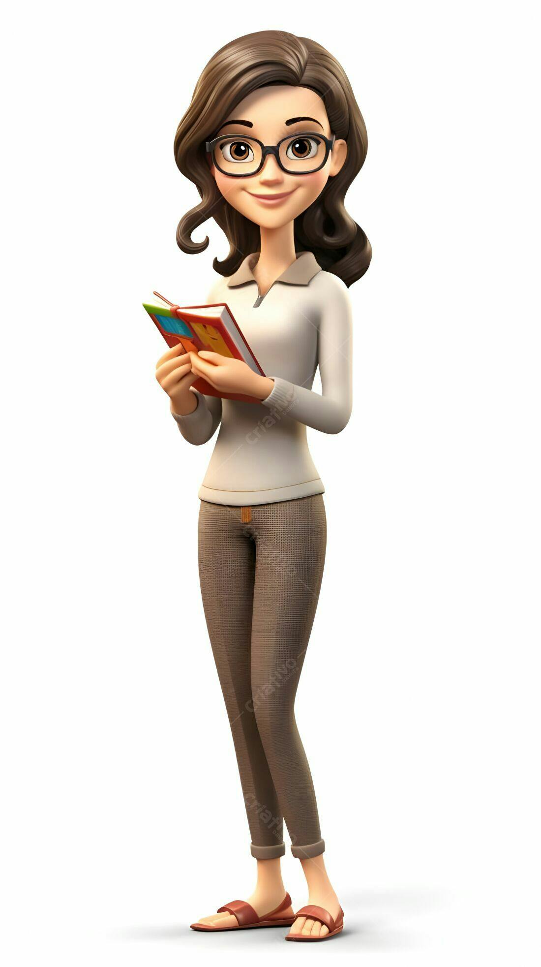 Moça lendo livro óculos fundo branco