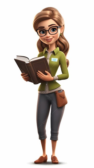  Personagem de desenho animado 3D de uma professora segurando um livro