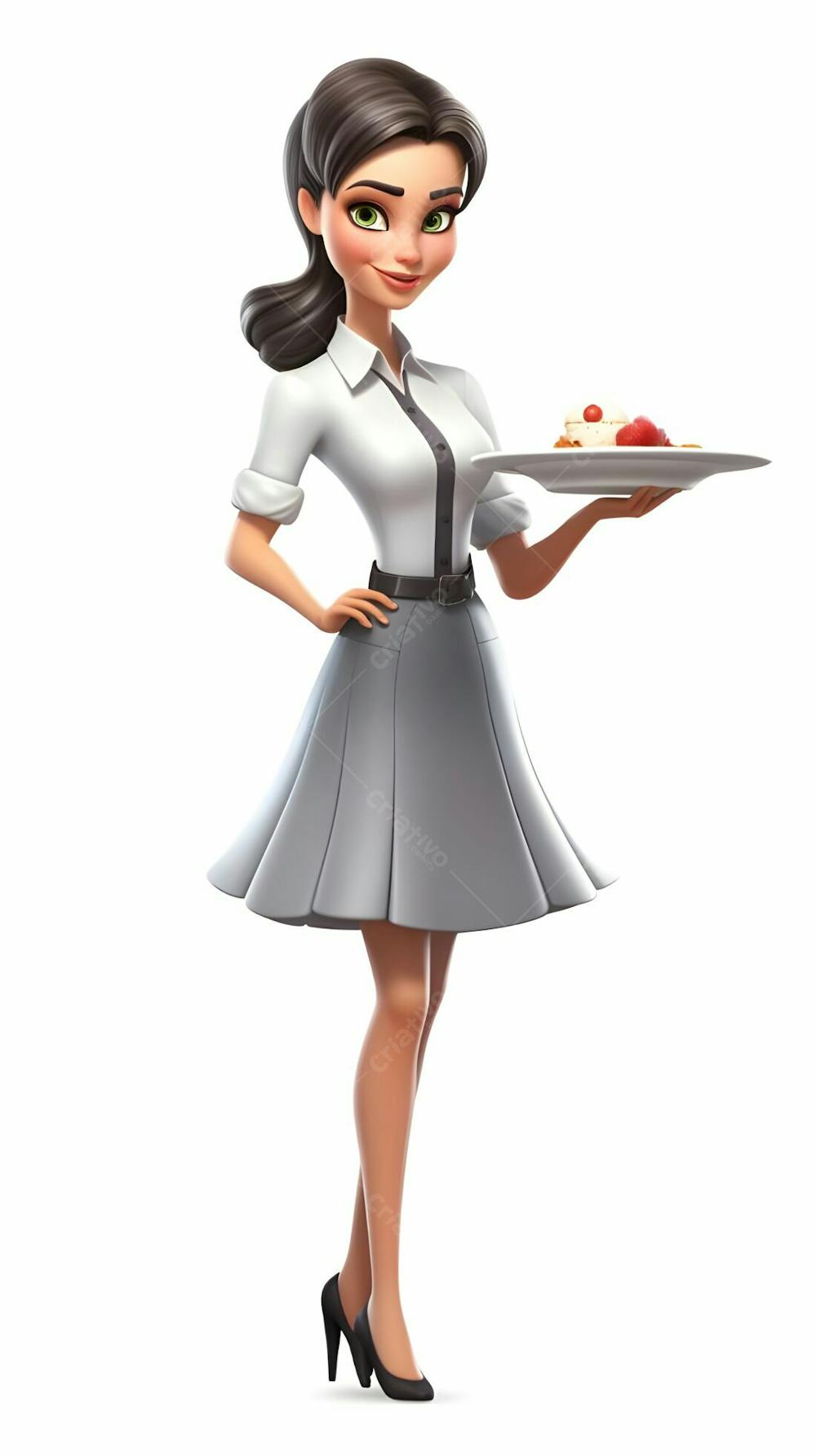  Personagem de desenho animado 3D de garçonete