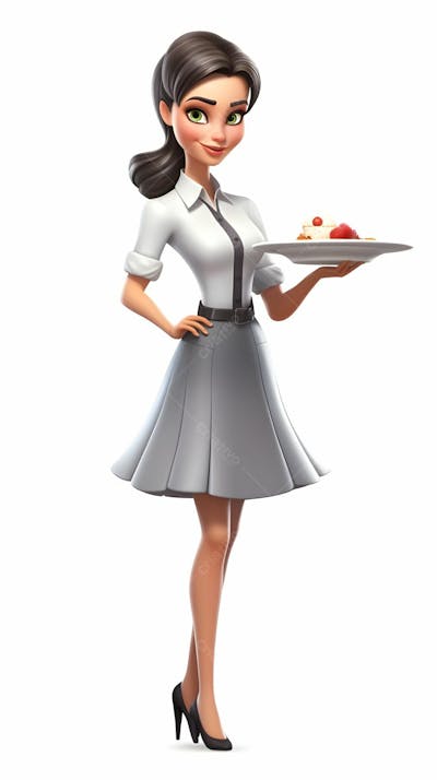  Personagem de desenho animado 3D de garçonete