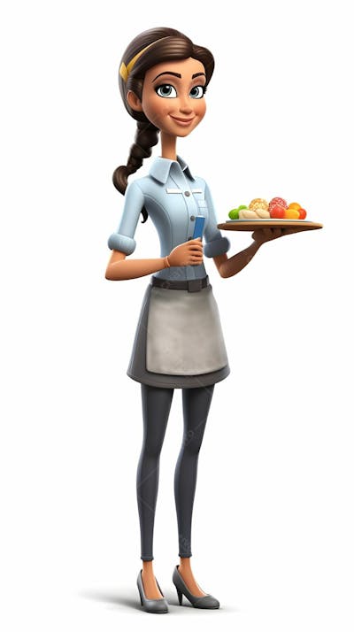  Personagem de desenho animado 3D de garçonete