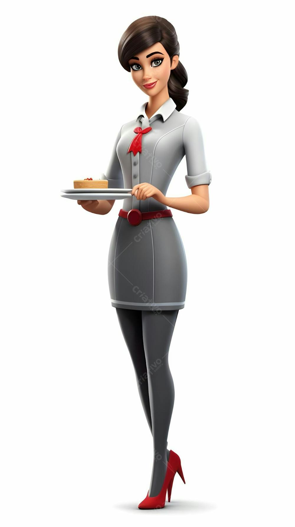  Personagem de desenho animado 3D de garçonete