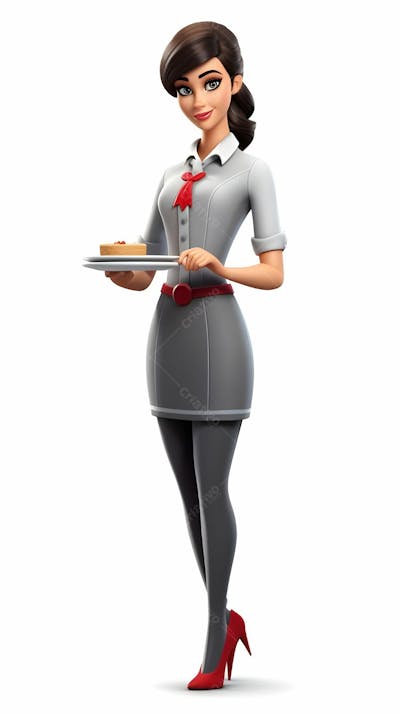  Personagem de desenho animado 3D de garçonete