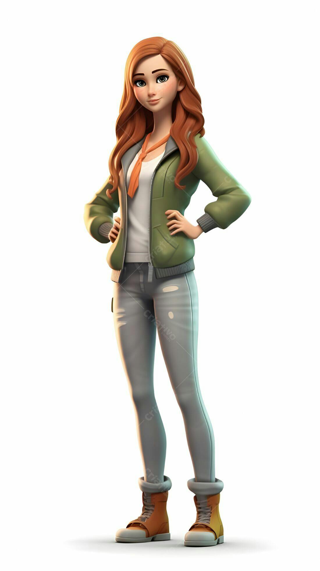 Menina animada com roupa casual