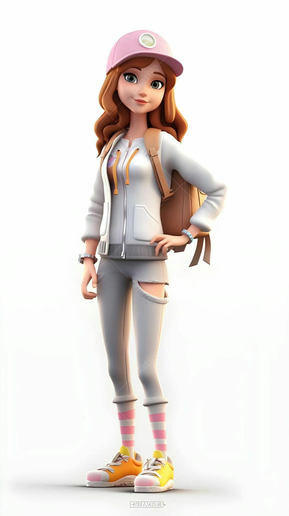 Desenho animado 3D animado de linda garota em estilo de moda