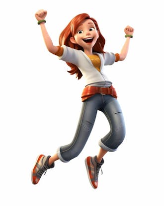 Personagem de desenho animado 3d animado de garota aproveita a vida