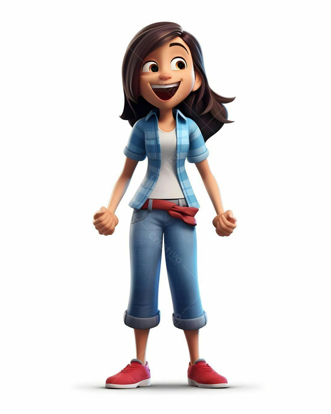 Menina animada feliz em fundo branco
