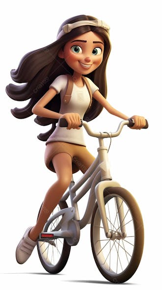 Imagem de desenho animado em 3d de menina em bicicleta