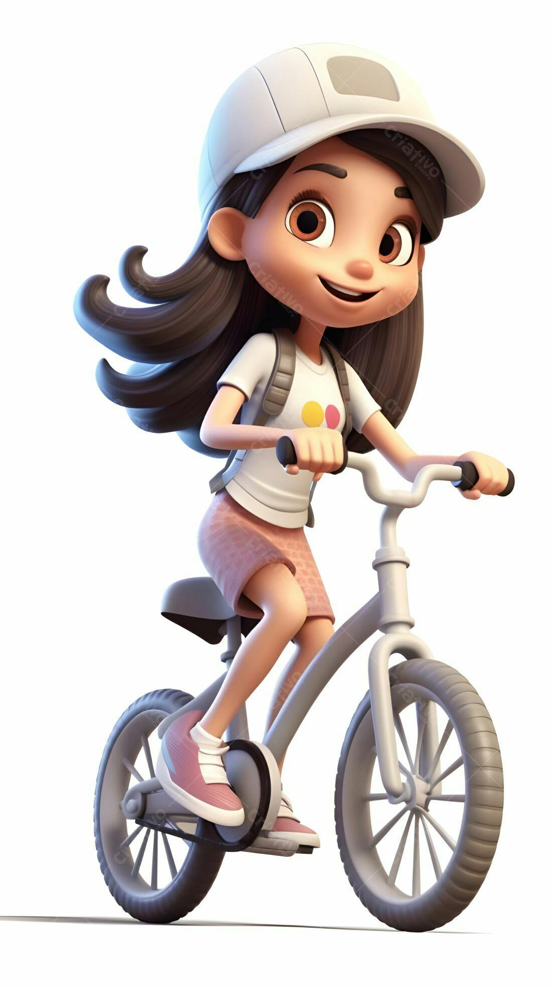 Menina feliz pedalando bicicleta cinza