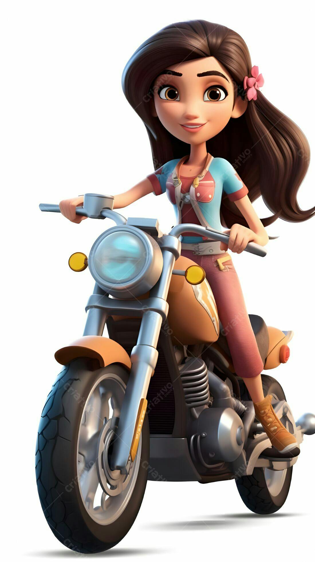 Menina em Motocicleta estilo Cartoon