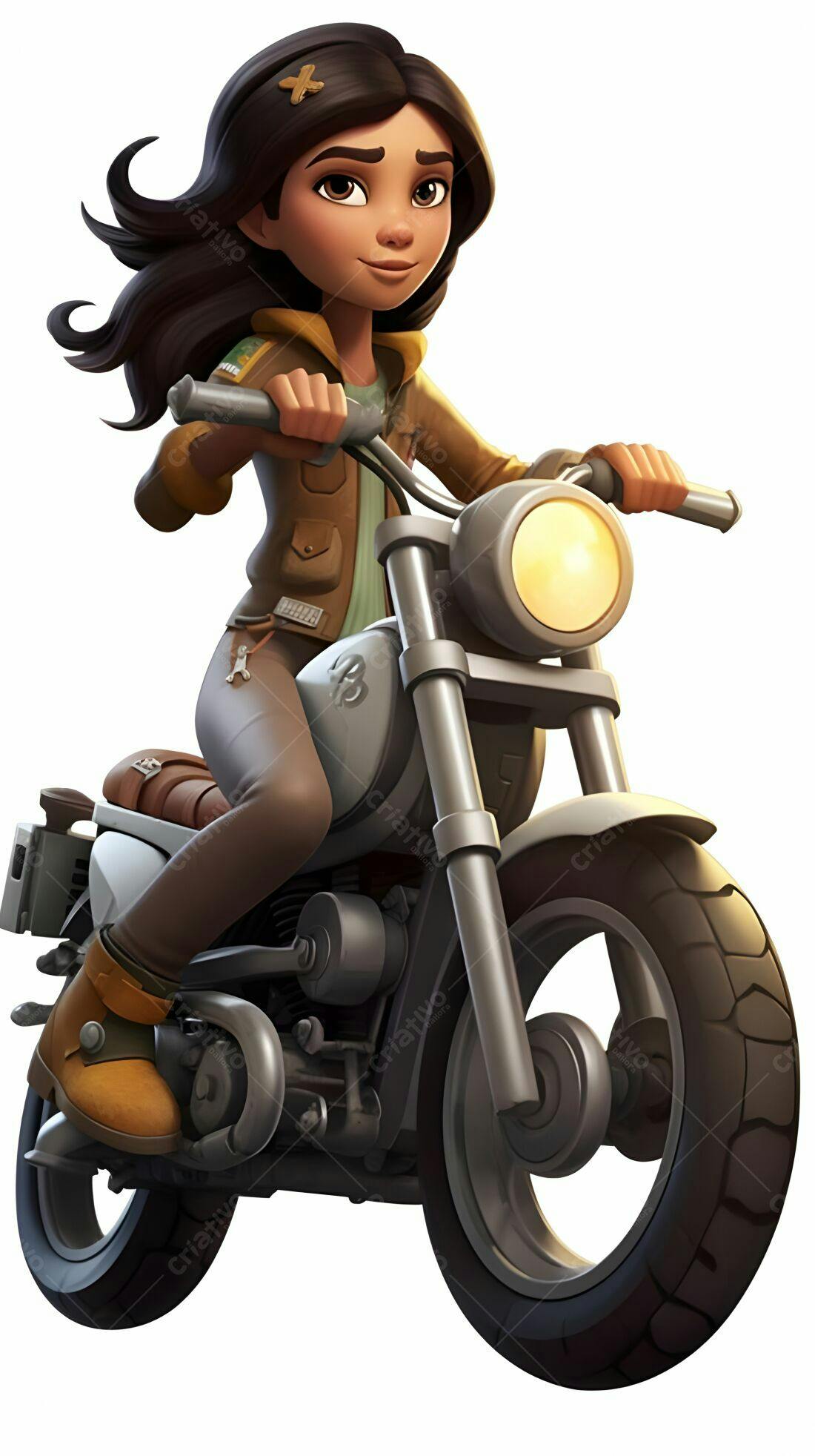 Menina latina pilotando moto customizada