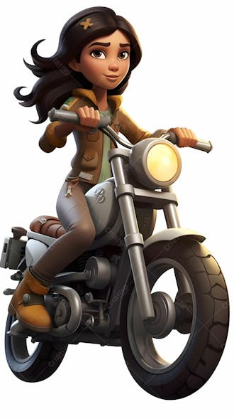 Desenho animado 3d de garota em moto