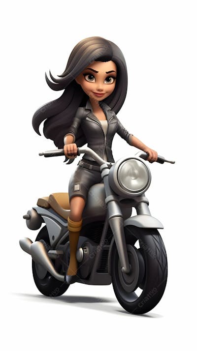  Personagem de desenho animado 3D de garota andando de moto