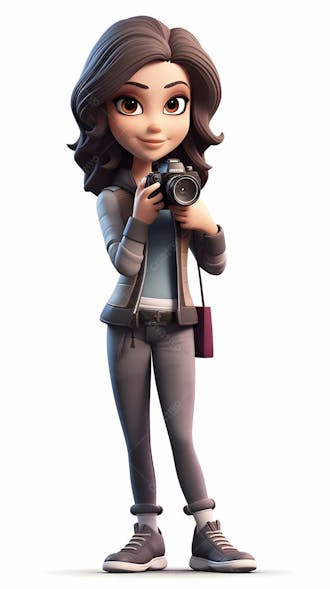 Personagem de desenho animado 3d de menina com sua câmera