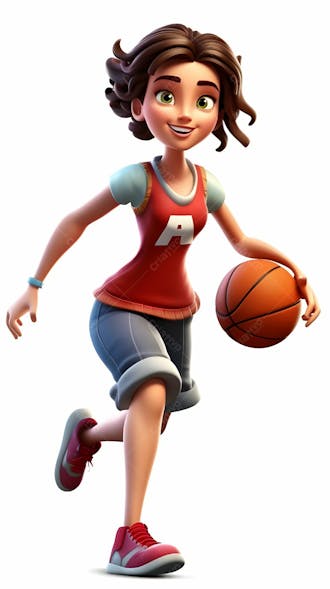Imagem do personagem de desenho animado 3d de uma garota jogando basquete