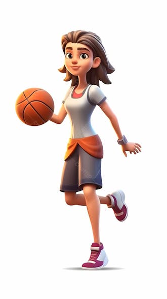 Personagem de desenho animado 3d de garota jogando basquete