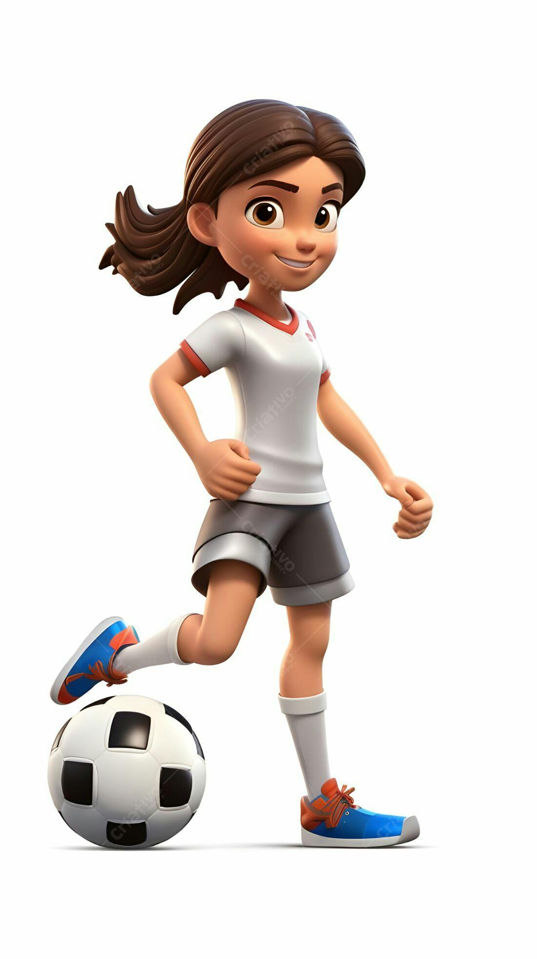Menina jogando futebol uniforme branco