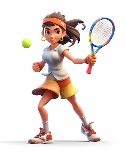 imagem do personagem de desenho animado 3D de uma jovem jogando tênis
