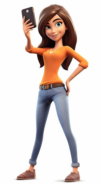 Personagem de desenho animado 3d de linda garota tirando selfie