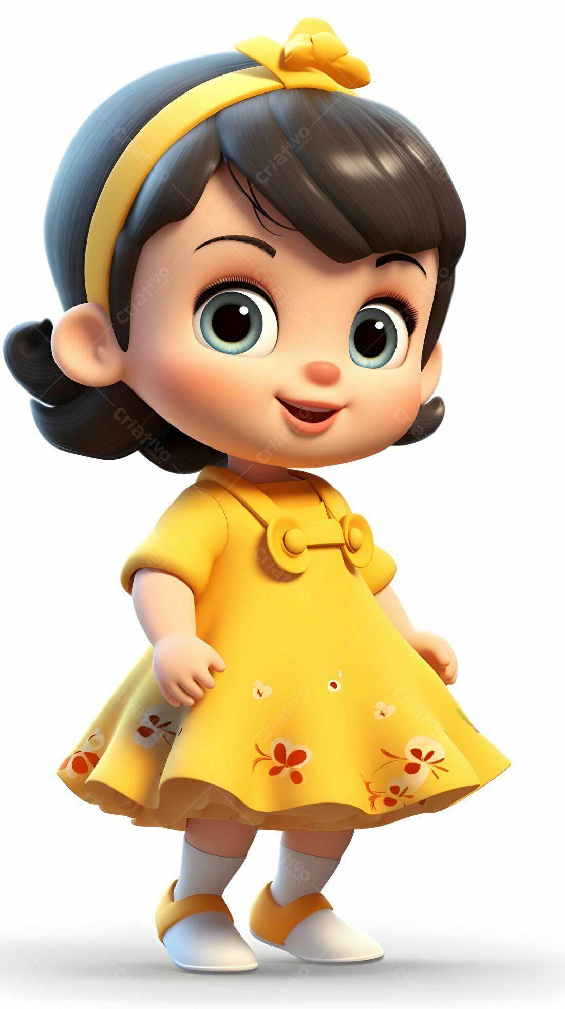 Menina fofa em vestido amarelo floral
