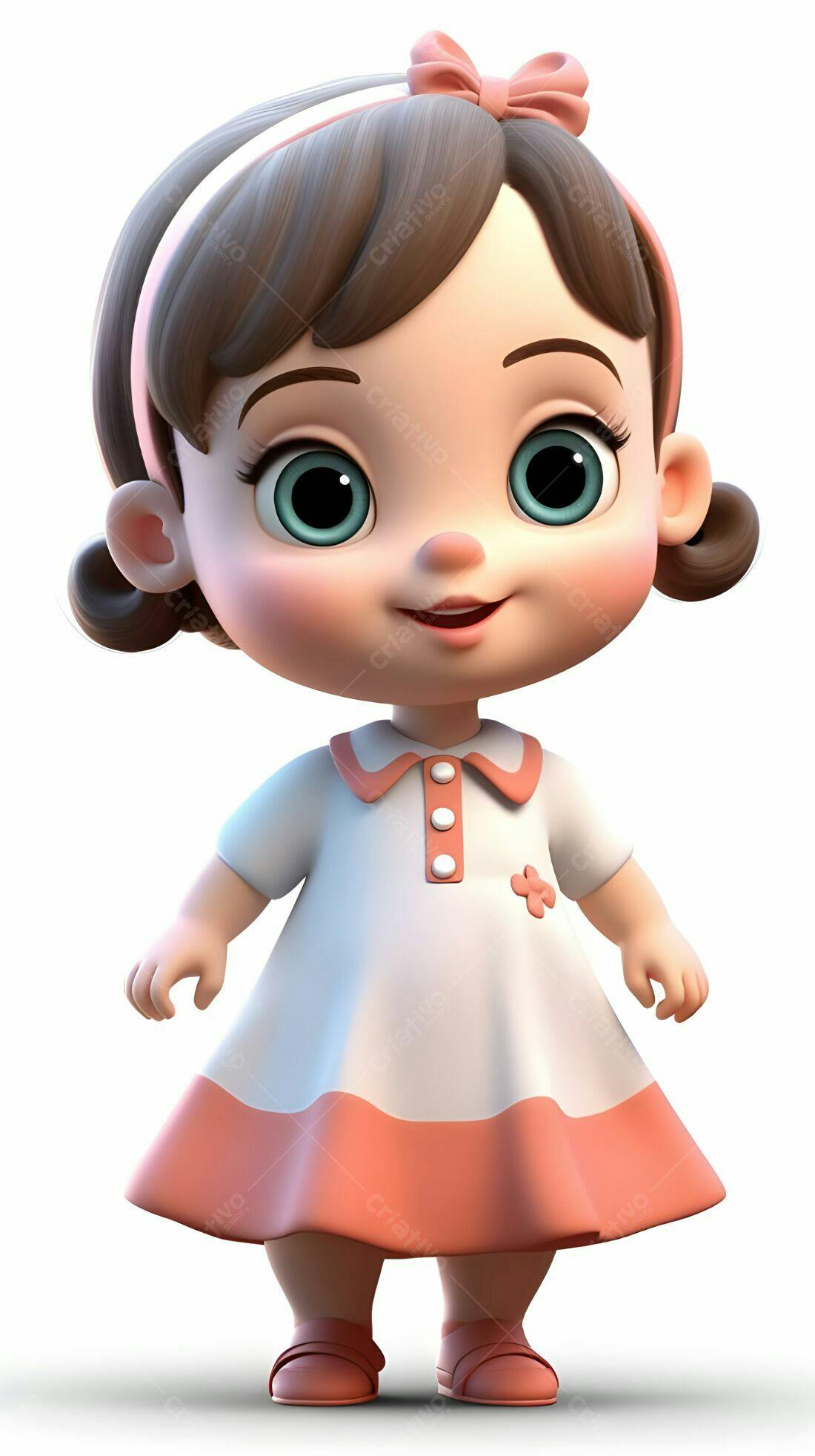 Menina fofa em vestido rosa claro
