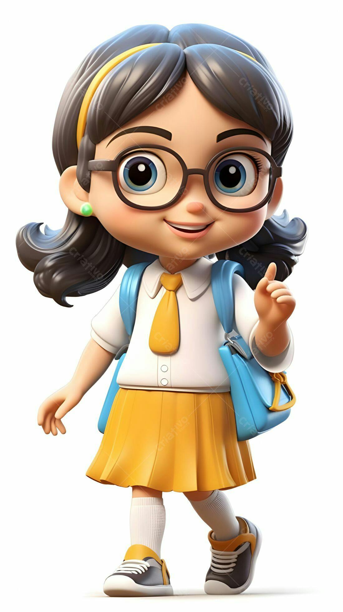 Menina animada indo para escola com mochila