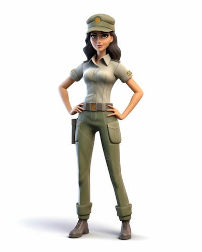 Desenho animado 3D de jovem em uniforme policial