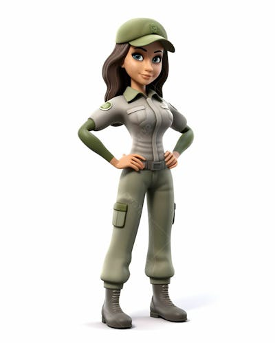  Desenho animado em 3D de uma jovem como policial
