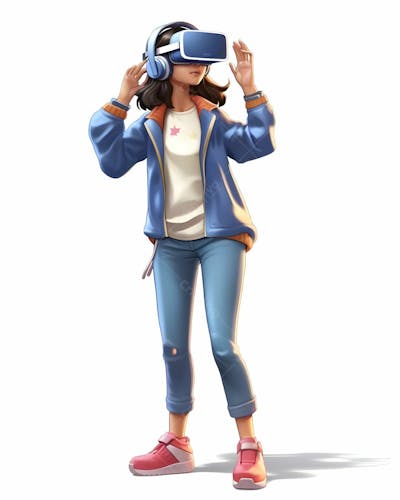  Personagem de desenho animado 3D de jovem usando óculos de realidade virtual