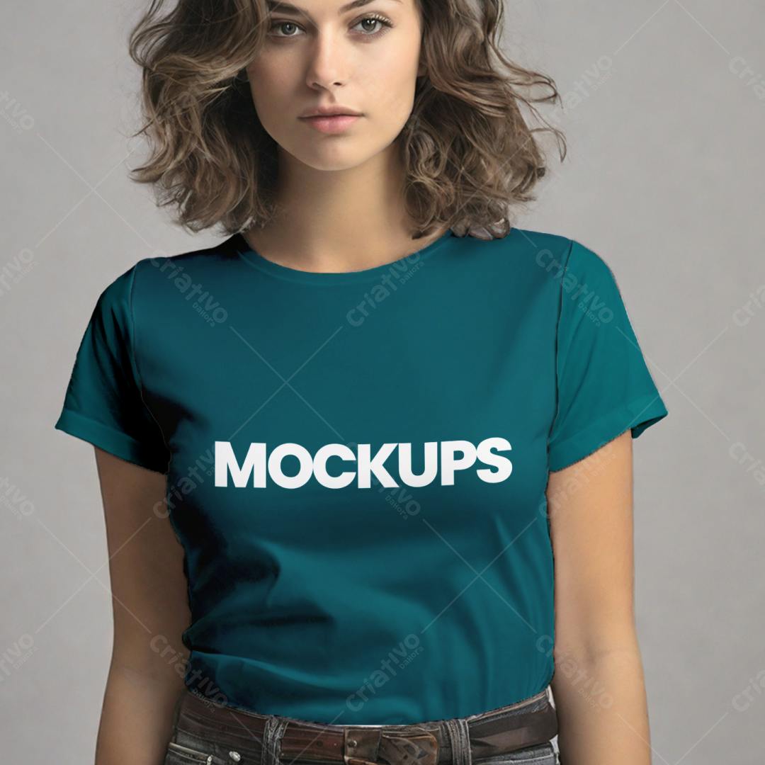 Mockup Camiseta Verde-Mar: Modelo Feminina