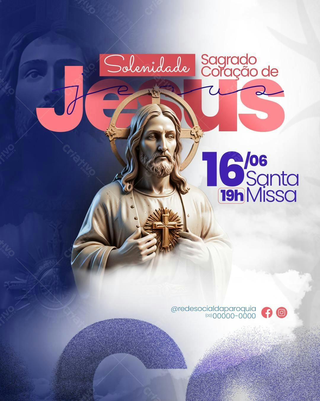 Flyer para Missa do Sagrado Coração de Jesus PSD Editável