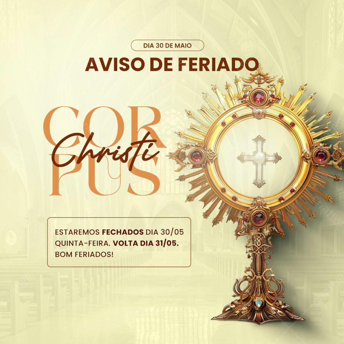 Aviso de Feriado Corpus Christi PSD Editável