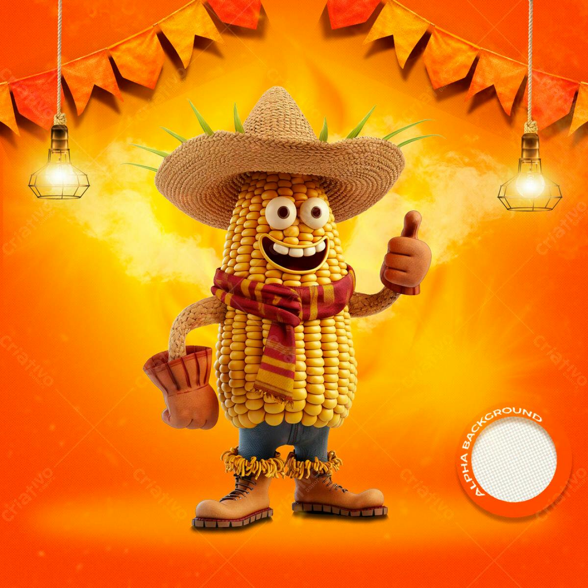 PSD Festa Junina com Espiga de Milho 3D