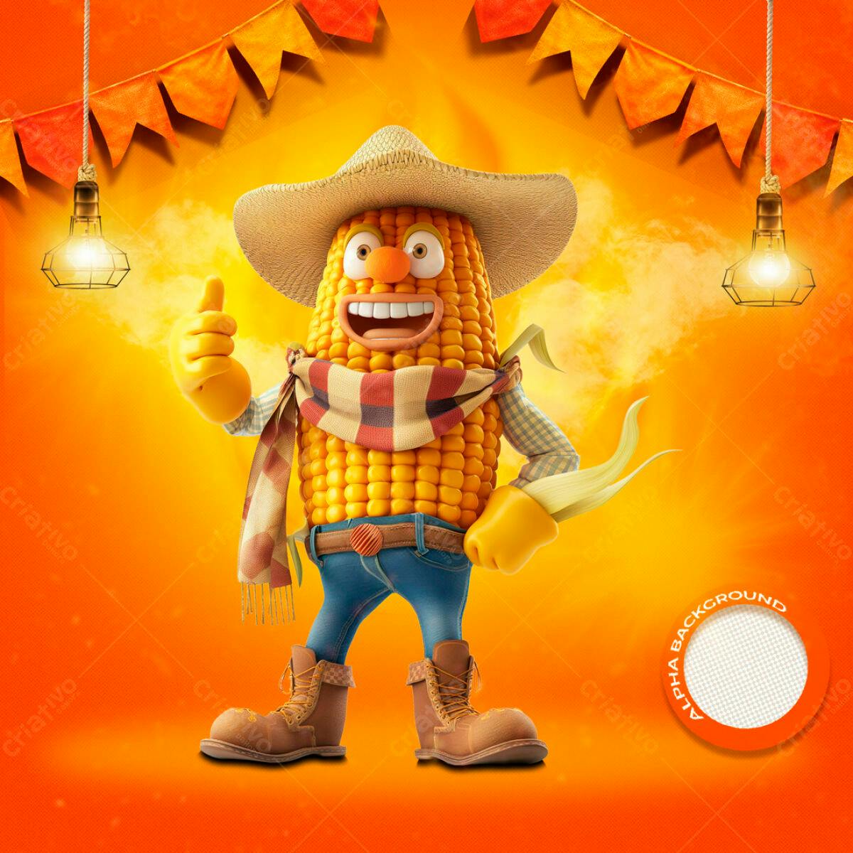 PSD Festa Junina com Espiga de Milho Cartoon